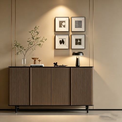 现代意式极简餐边柜轻奢入户玄关柜客厅实木储物柜定制