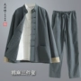 Mùa xuân và mùa thu tấm khóa cotton và vải lanh Tang phù hợp với nam ba mảnh phong cách Trung Quốc phong cách Trung Quốc Hanfu retro lay jacket tuxedo nam - Áo khoác đôi áo sơ mi nam