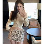 新款 气质通勤长袖 短款 Lienni2025秋季 单排扣翻领两穿针织衬衫 女