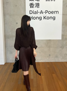 Lienni2026夏季新款高腰显瘦百搭气质简约立体A字百褶半身裙女