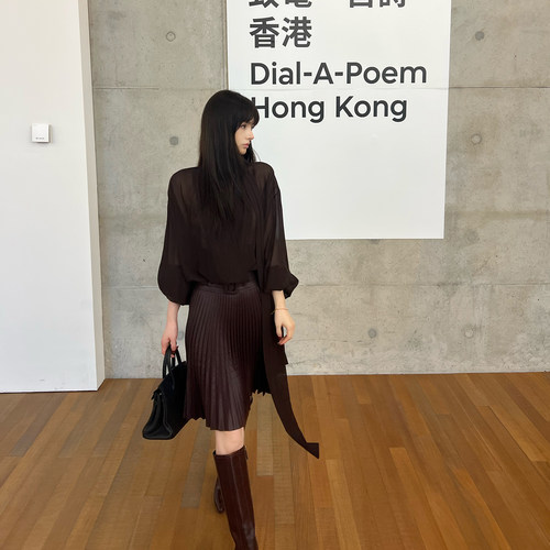 Lienni2026夏季新款高腰显瘦百搭气质简约立体A字百褶半身裙女