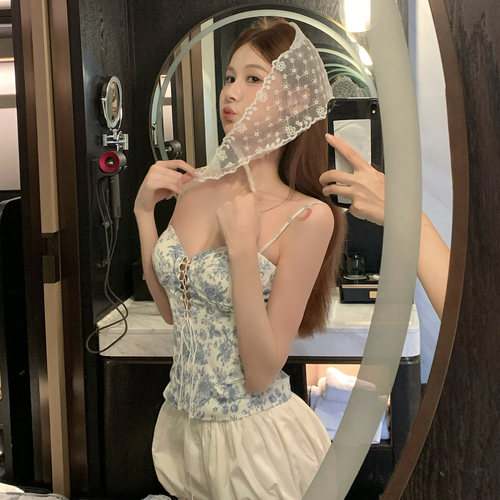 镂空系带夏末兰花束腰吊带胸衣女