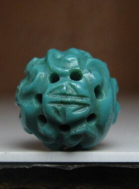 高瓷老绿松石团寿纹珠10mm
