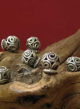 手工镂空雕花文玩配珠老银复古