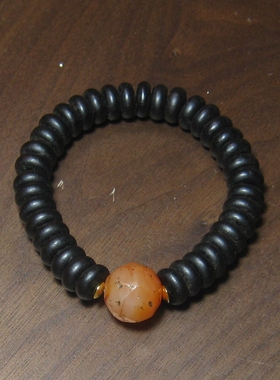 藏传老紫檀刻面玛瑙手串10.5mm