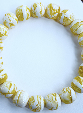 同料老型手串 12mm俄料瓷白黄花蜡老型珠手串 重：18.93克