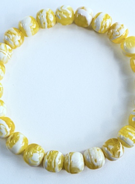 同料9mm俄料橘底瓷白花蜡老型手串 颗颗顺纹虎皮  重：10.45克