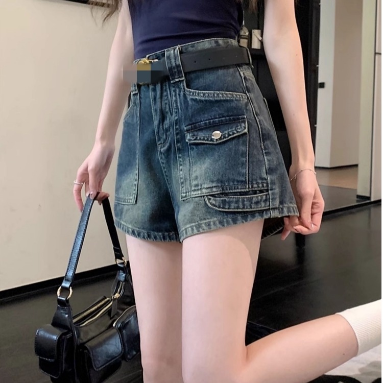 潮牌牛仔短裤女夏季薄款2025新款大码胖mm宽松百搭A字直筒阔腿裤