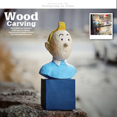 定制木雕 太空火箭模型手办大师手工雕刻实木收藏品 丁丁历险记