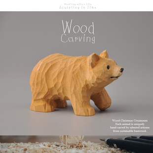 外贸出口木雕 小熊棕熊 动物模型大师手工雕刻实木收藏