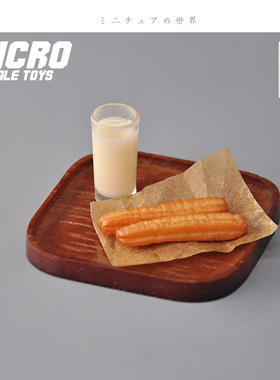 Dollhouse娃娃屋模型1/12分食玩场景 中式早餐炸果子豆浆油条摆件