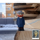 模型艺术家手办手工雕刻实木收藏 梵高可爱Q版 正版 出口定制木雕