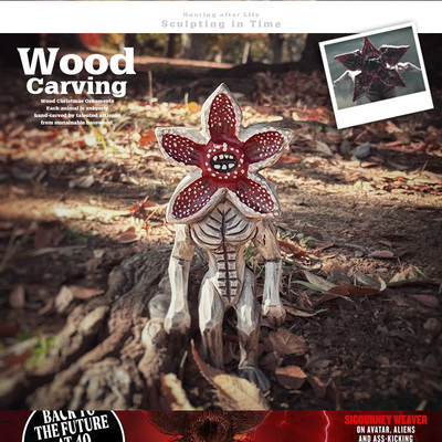 正版出口定制木雕 怪奇物语 魔王食人花达达手办手工雕刻实木收藏