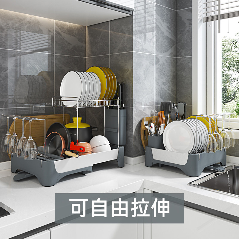 沥水架碗架厨房置物架台面多功能餐具收纳架锅铲筷子架水槽碗碟架_虎窝淘