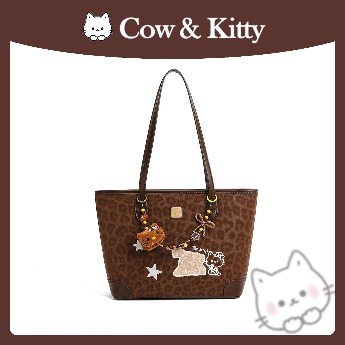 正品CowKitty韩系复古豹纹大容量托特包高级感通勤腋下大包
