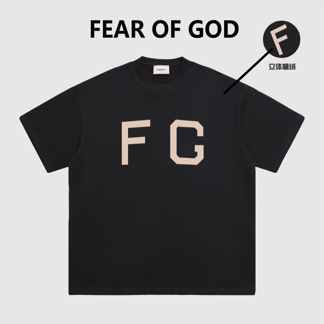 潮牌FG富贵植绒字母短袖圆领T恤
