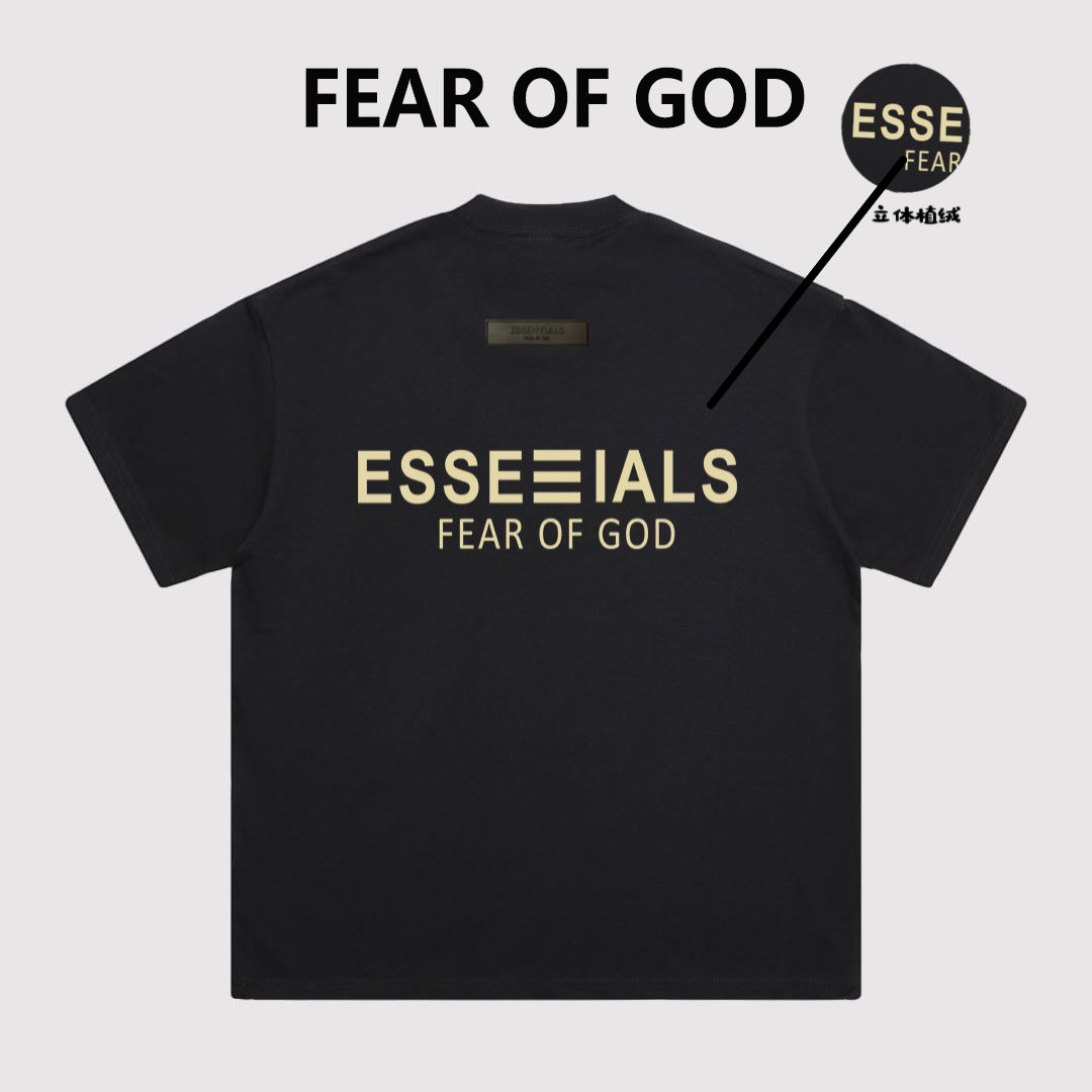 植绒字母essentials短袖T恤男女