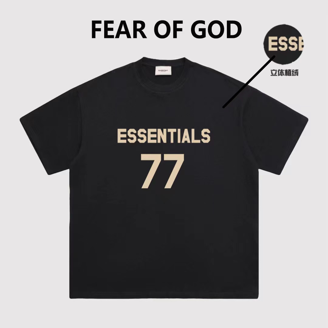 ESSENTIALS植绒77字母短袖T恤男
