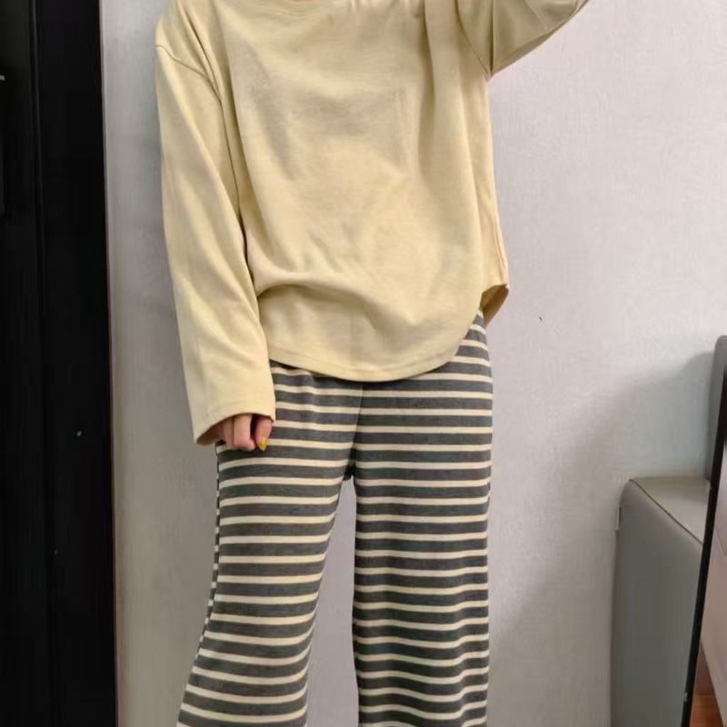 女士圆领秋季家居运动套装高品质加肥大长袖睡衣可外穿时尚两件套