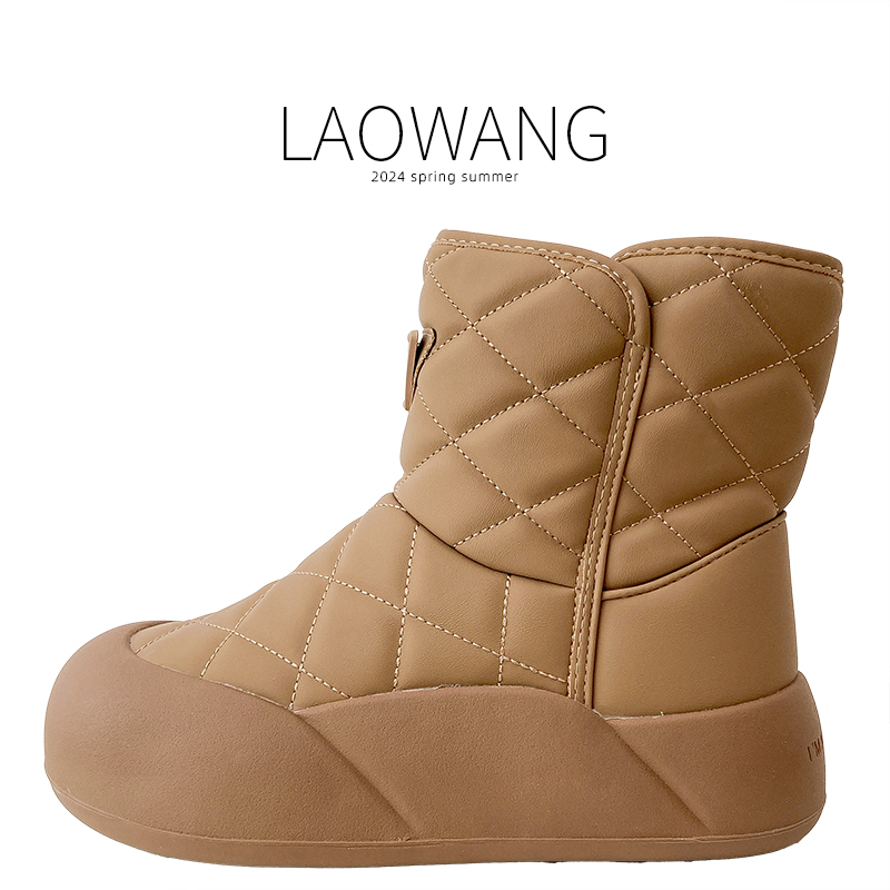 品牌撤柜真皮雪地靴女松糕厚底加绒加厚保暖东北面包棉鞋棉靴子女