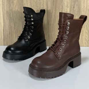 头层牛皮英伦风马丁靴~品牌撤柜断码真皮女鞋秋冬皮里厚底短靴子