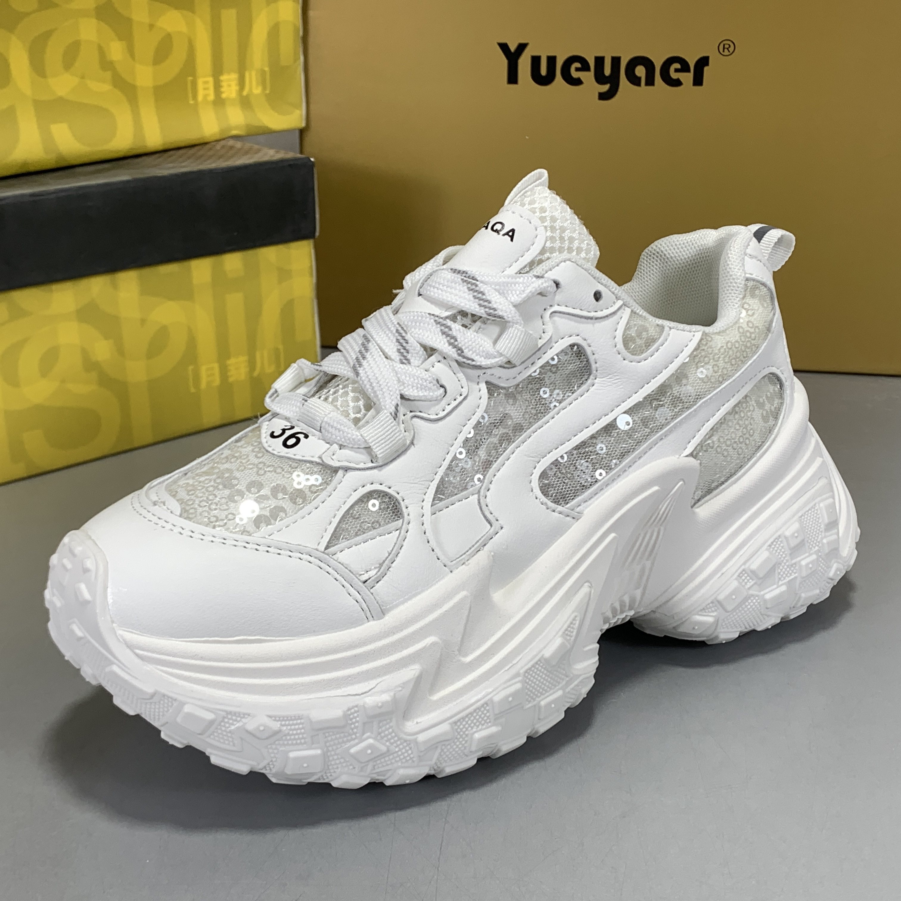 月芽儿断码厚底增高老爹鞋女白色真皮透气休闲运动鞋小个子松糕底,女鞋,老爹鞋,淘宝优惠券,粉丝福利购,淘宝优惠卷