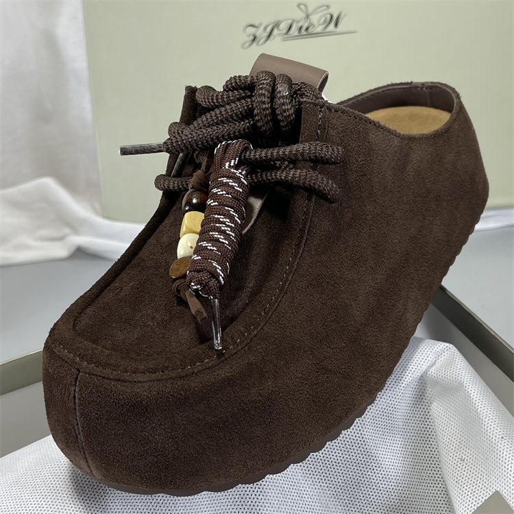 磨砂牛皮厚底勃肯鞋女2025新款复古一脚蹬懒人鞋袋鼠鞋包头半拖鞋