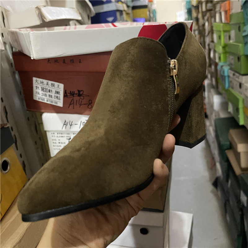 外贸尾单断码处理春秋气质百搭深口单鞋时尚尖头粗跟职业高跟鞋