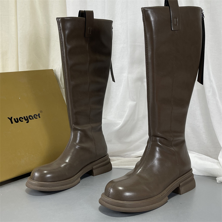 专柜正品月芽儿长筒靴女2025秋冬复古百搭休闲后拉链加绒骑士靴子