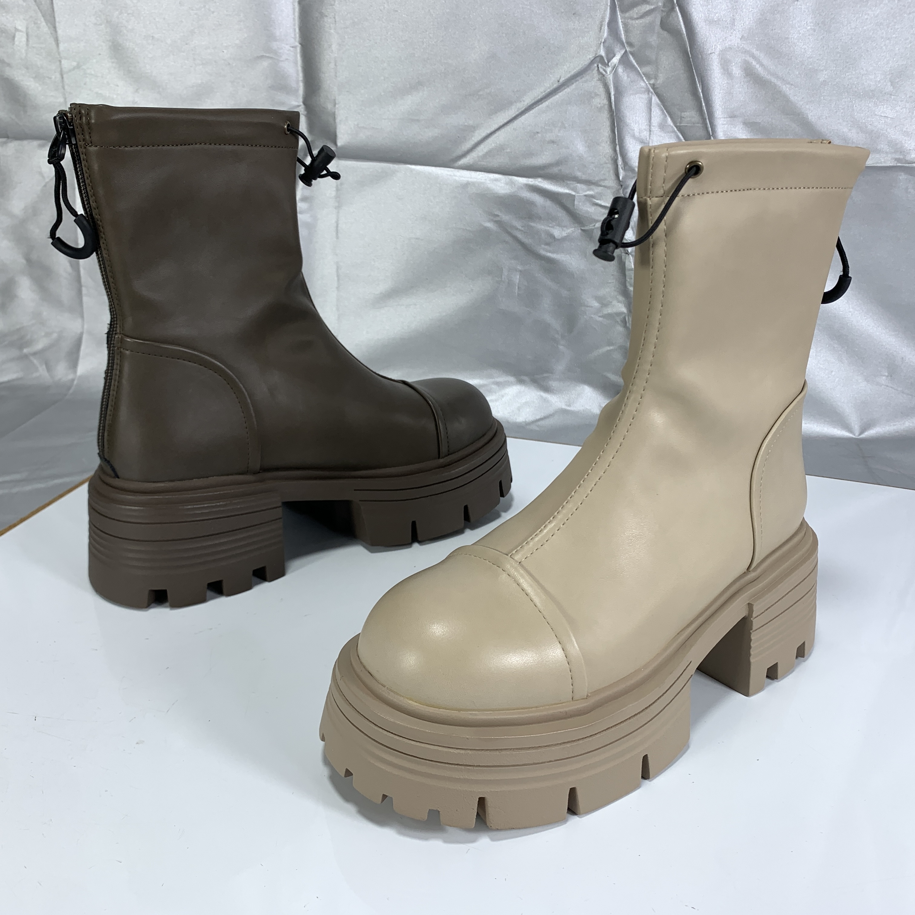 品牌撤柜断码真皮女鞋厚底6厘米增高马丁靴短靴拉链粗跟显瘦瘦靴