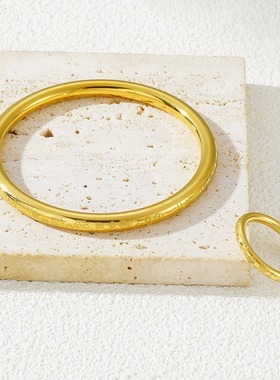 圆形中国风古法传承手镯 高级感万福手环 复古金色刻字不掉色钛钢