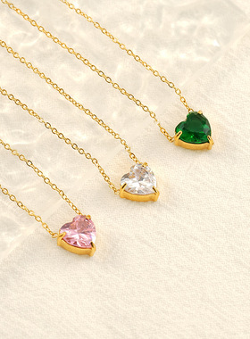 欧美ins风爱心不锈钢项链女多巴胺设计感气质百搭心形锆石锁骨链