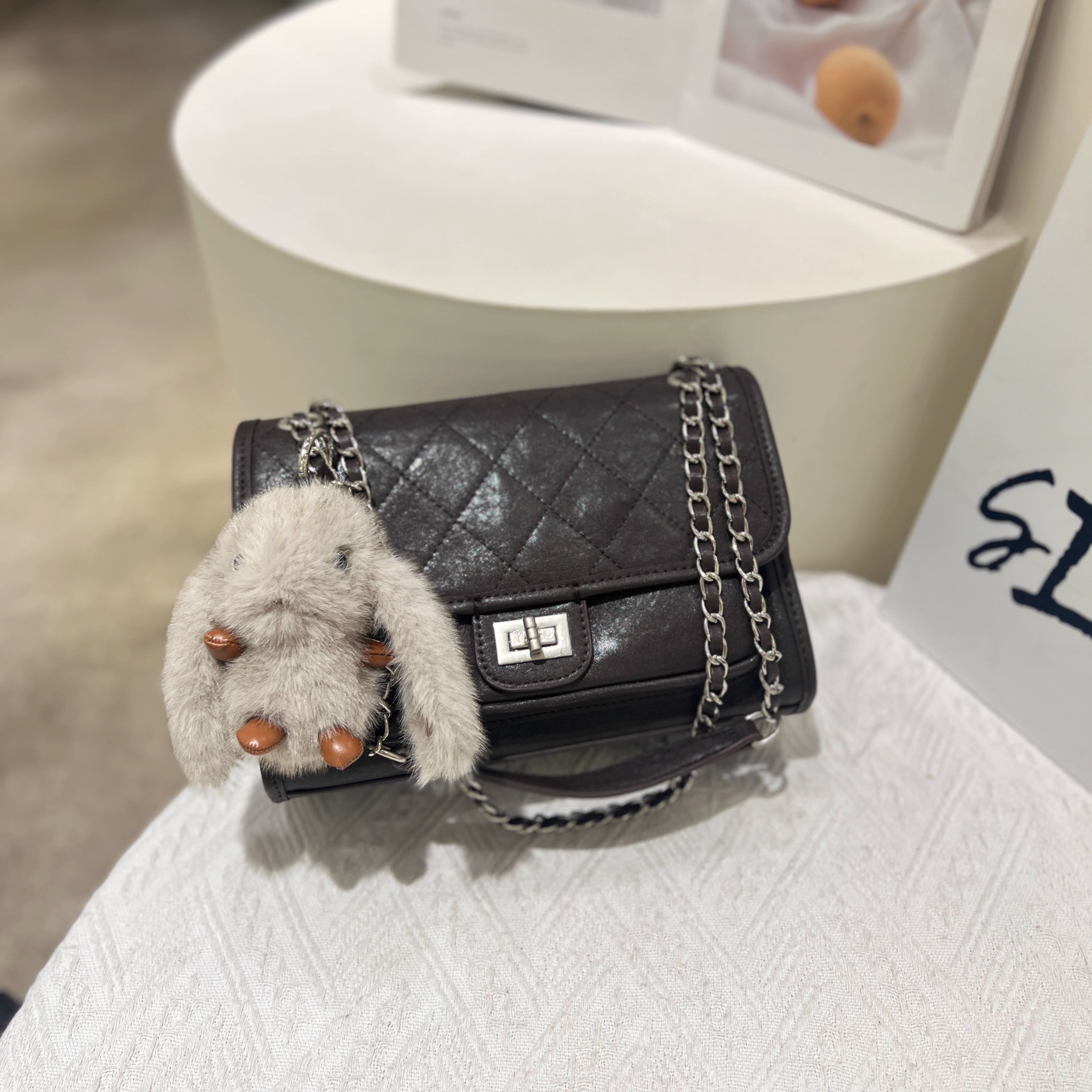 2025秋冬新款小众菱格链条包女复古英伦风洋气百搭单肩斜挎小方包