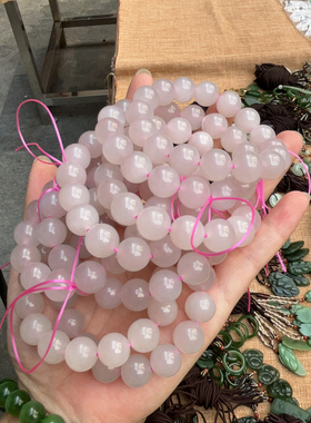 和田玉青海料老坑冰种藕粉色手串12mm