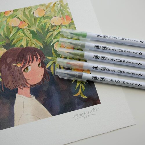 毛笔头马克笔水彩笔上色吴竹插画