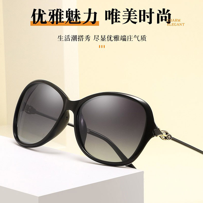2025潮女士偏光太阳镜新款防紫外线眼镜长脸圆脸墨镜街拍网红镶钻