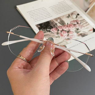 钻石切边无框眼镜近视女防蓝光配度数素颜神器高级感大框韩版眼睛