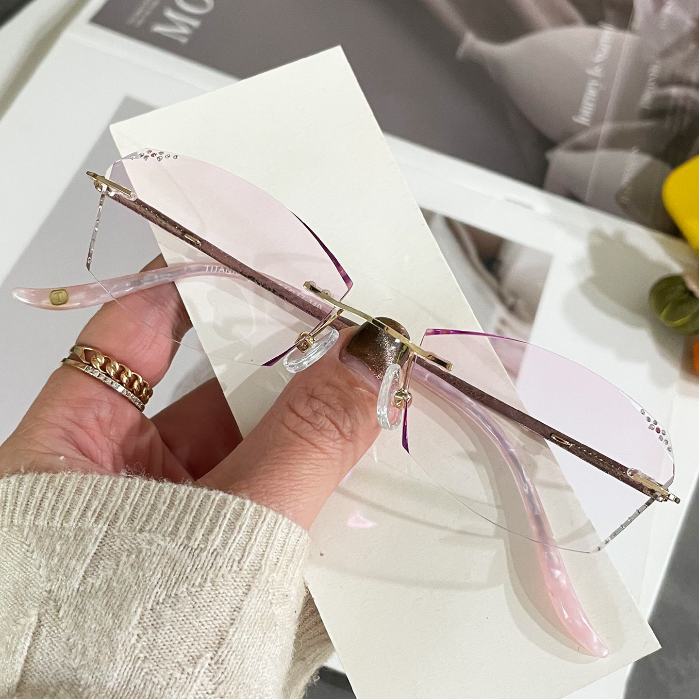 钻石切边无框眼镜女近视可配度数散光防雾防蓝光魅影同款专业配镜