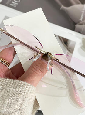 钻石切边无框眼镜女近视可配度数散光防雾防蓝光魅影同款专业配镜
