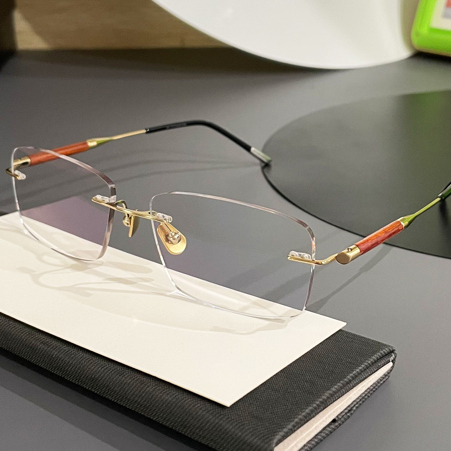 高颜值檀木无框镜架可配近视度数