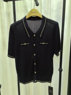 打底衫 丝蒂芬妮女2024春季 洋气毛衣宽松大码 妈妈装 天丝翻领短袖