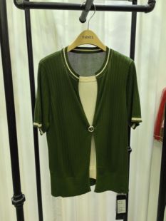 设计感轻奢时髦宽松显瘦假两件胸针 套头短袖 秋季 天丝新品