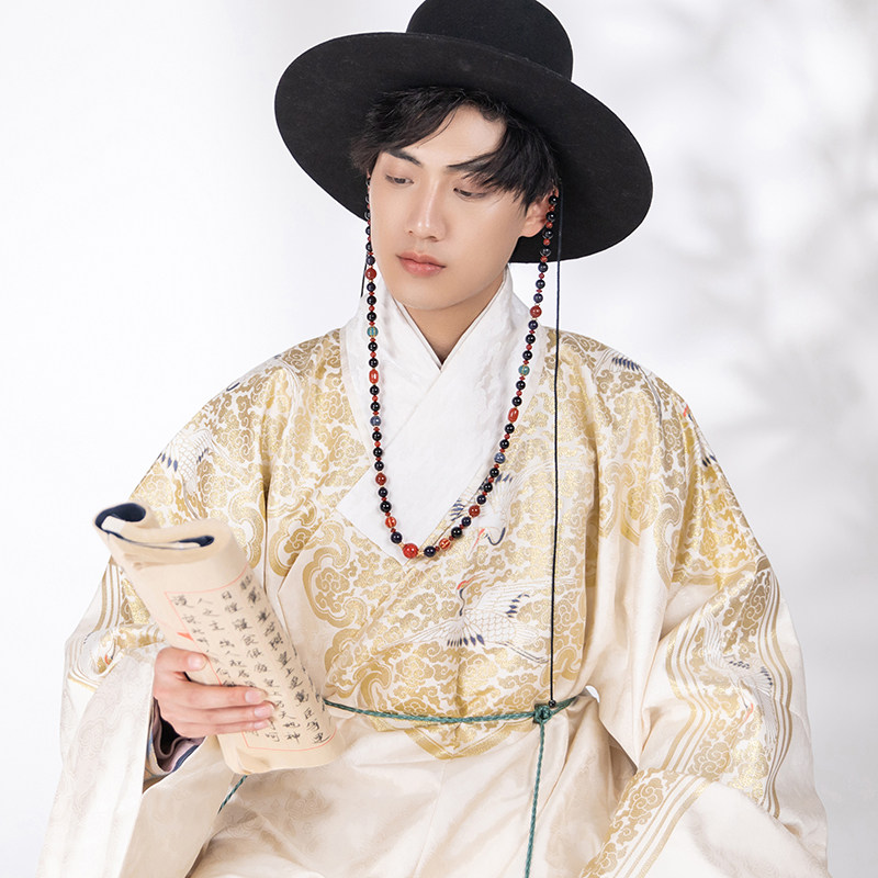 汉客丝路明制汉服祥云瑞鹤织金妆花云肩通袖袍竖领道袍于朦胧同款