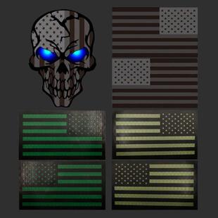 USA PATCH美国国旗补丁反光骷髅臂章夜行发光魔术贴章竖形惩罚者