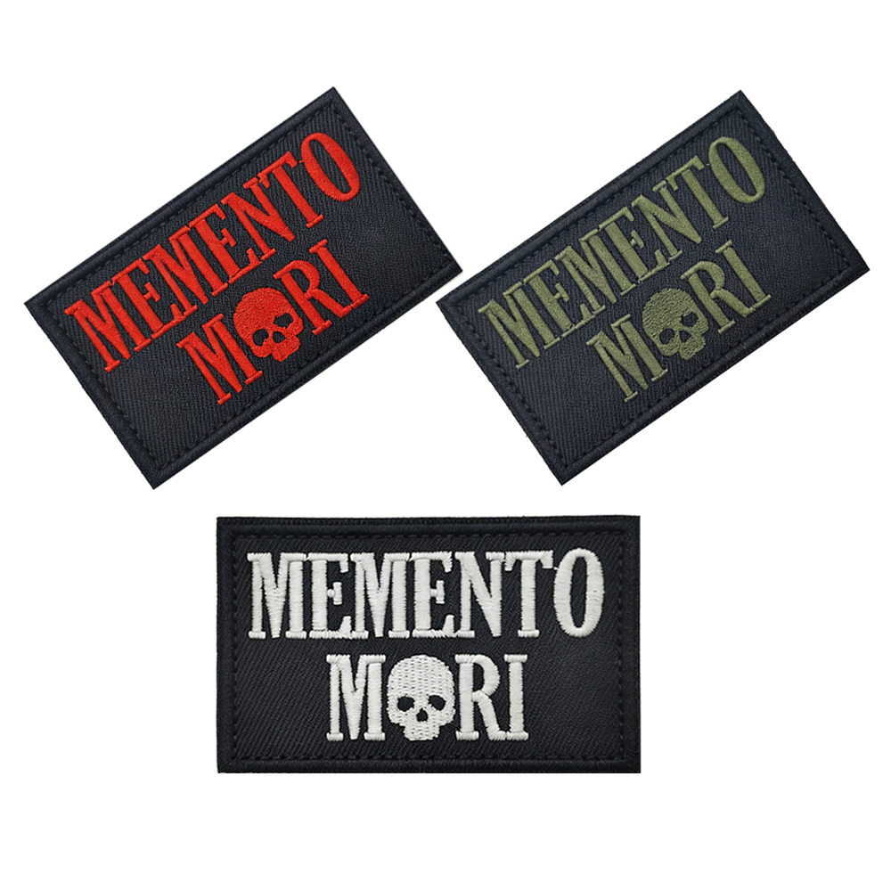 夜光刺绣魔术贴章MEMENTO文字骷髅背包臂章方形战术棒球帽章