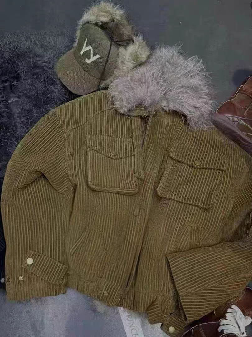 十三行冬季美拉德复古时尚毛领羊羔毛外套女设计感加厚宽松保暖