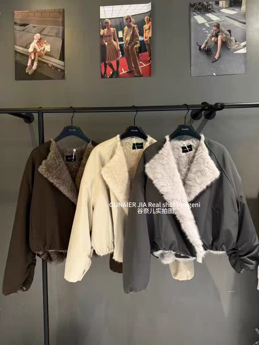 欧美系秋冬季新款复古气质辣妹宽松翻领羊羔毛加绒加厚外套女潮