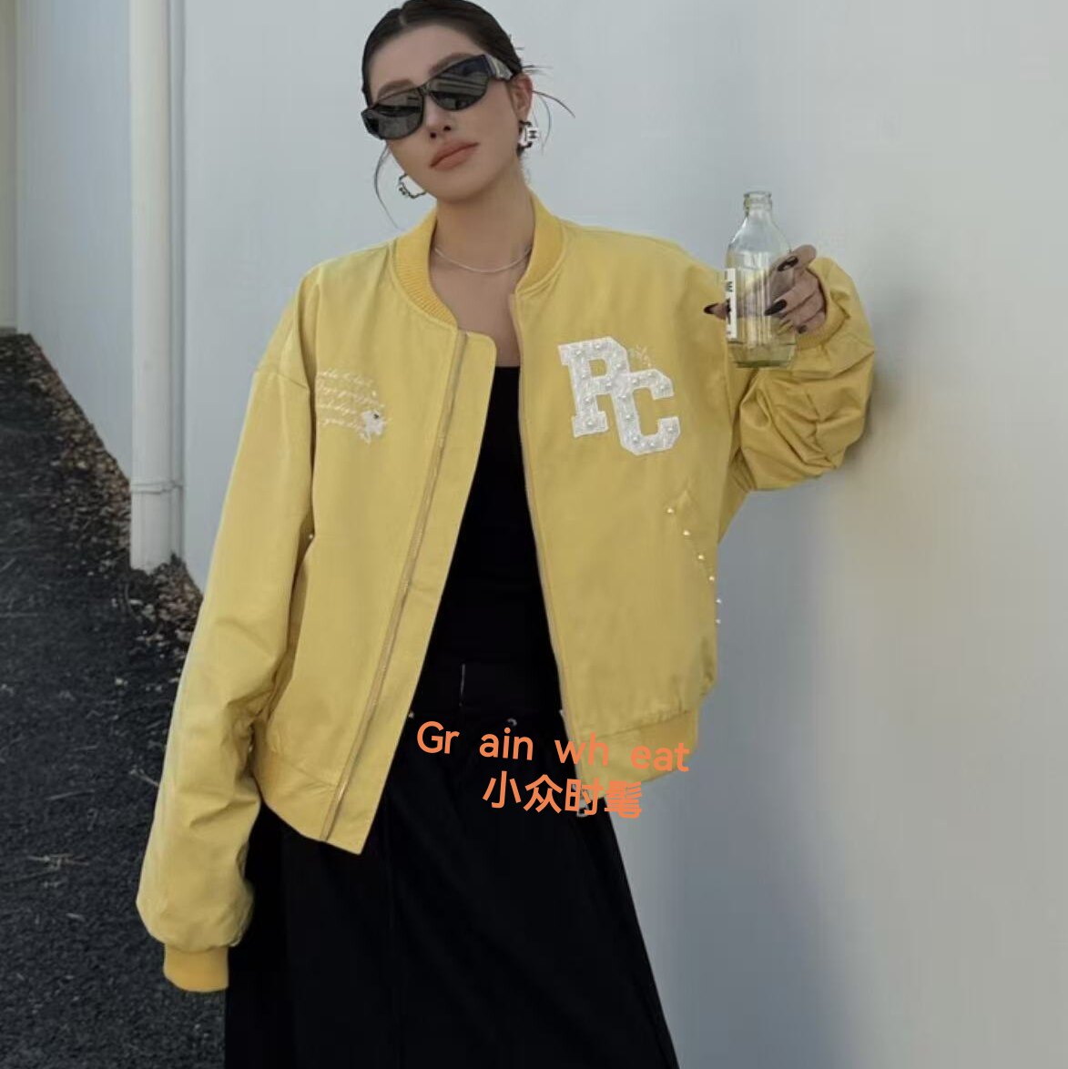 十三行美式复古泡珠贴布绣棉服夹克小个子女宽松短款休闲外套女