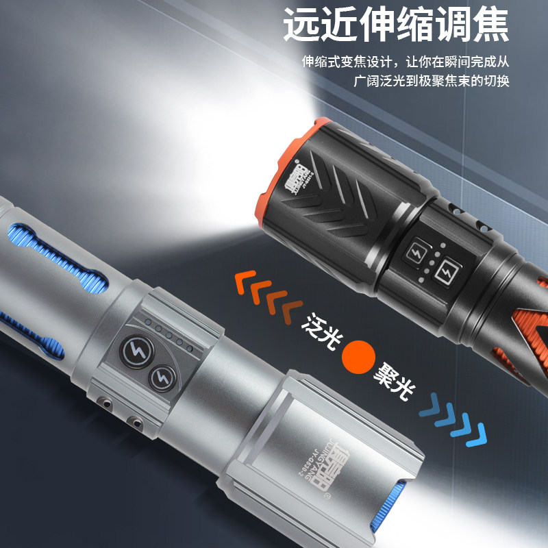 白激光手电筒伸缩变焦户外夜钓鱼接三脚架强光远射爆闪充电带电显