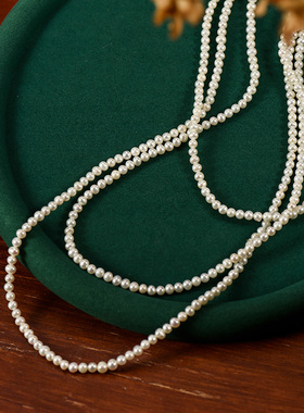 华丽舞会设计感多层天然珍珠项链法式长链欧美复古气质晚礼服配饰